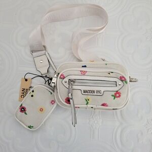 Madden NYC Camera Bag Floral Embroidered White Crossbody‎ Pouch Set Cottage NEW